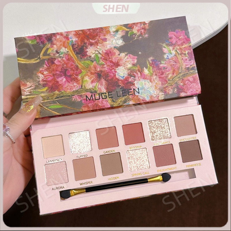 Phong Cách Mới 12 Màu Begonia Hoa Tranh Sơn Dầu Phong Cách Hồng Nâu Phấn Mắt Bảng Matte Pearlescent Fine Nhấp Nháy Màu Đất Thấp bão Hòa Bảng Phấn Mắt