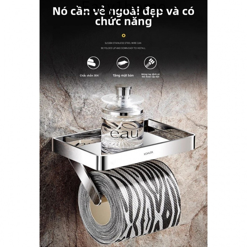 【 KOHLER 】 Giá đỡ khăn giấy bằng đồng và thép không gỉ, giá đỡ giấy vệ sinh, giá đỡ cuộn giấy vệ sinh, không cần khoan