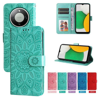 Ví da từ tính Flip Case cho Honor X9d X9c X9B X9a Smart 5G X9 5G 4G Vỏ điện thoại hoa hướng dương dập nổi