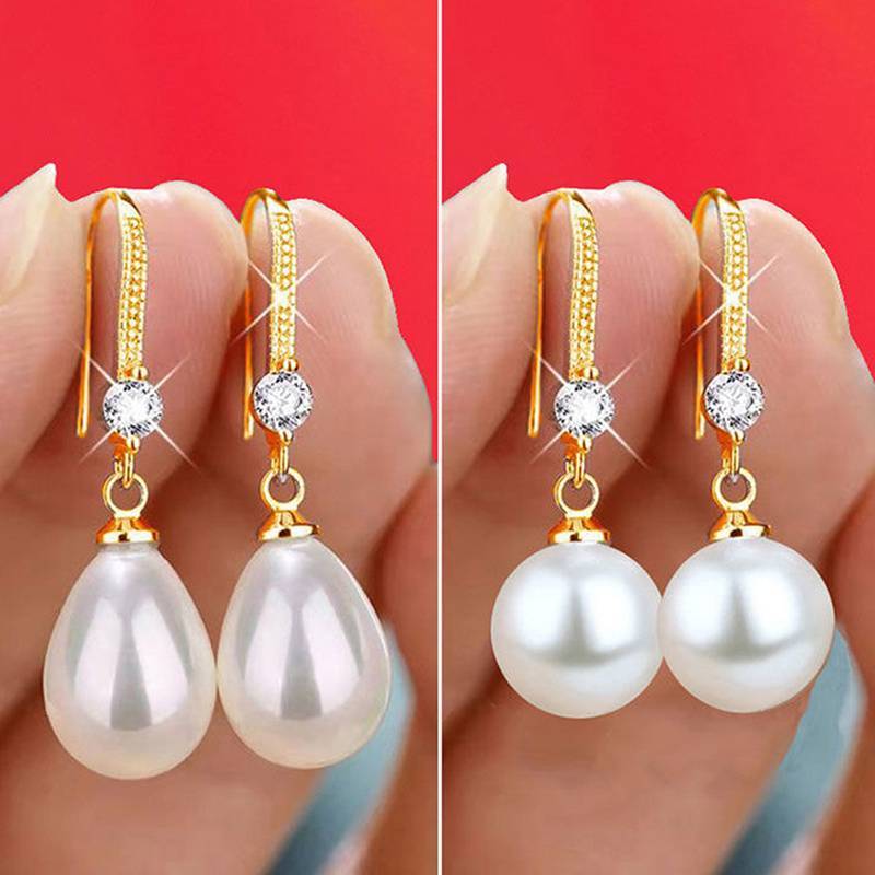 Lưới Trang Sức Cho Nữ Giọt Nước Ngọc Trai Bông Tai Nữ Đỏ Trắng Tròn Ngọc Trai Hình Bầu Dục Bông Tai Cưới Đính Hôn Ngày Lễ Tình Nhân Quà Tặng linh cẩu