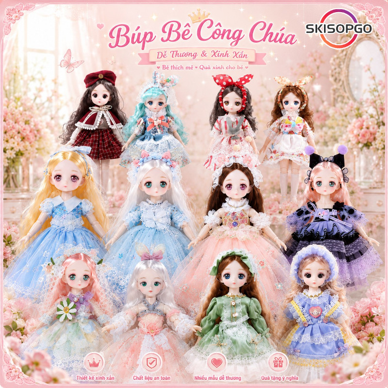 【SKISOPGO】Búp Bê Cỡ To, Búp Bê BJD 3D 30cm Có Khớp Cử Động Xinh Xắn, Búp Bê Mặt Anime Dễ Thương Cho Bé Gái