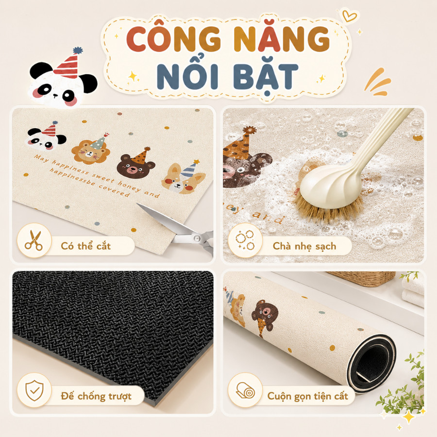 Tấm Lót Máy Giặt Cao Su Chống Trượt, Thảm Phủ Mặt Máy Giặt Chống Bẩn Chống Nước Hình Gấu Dễ Thương