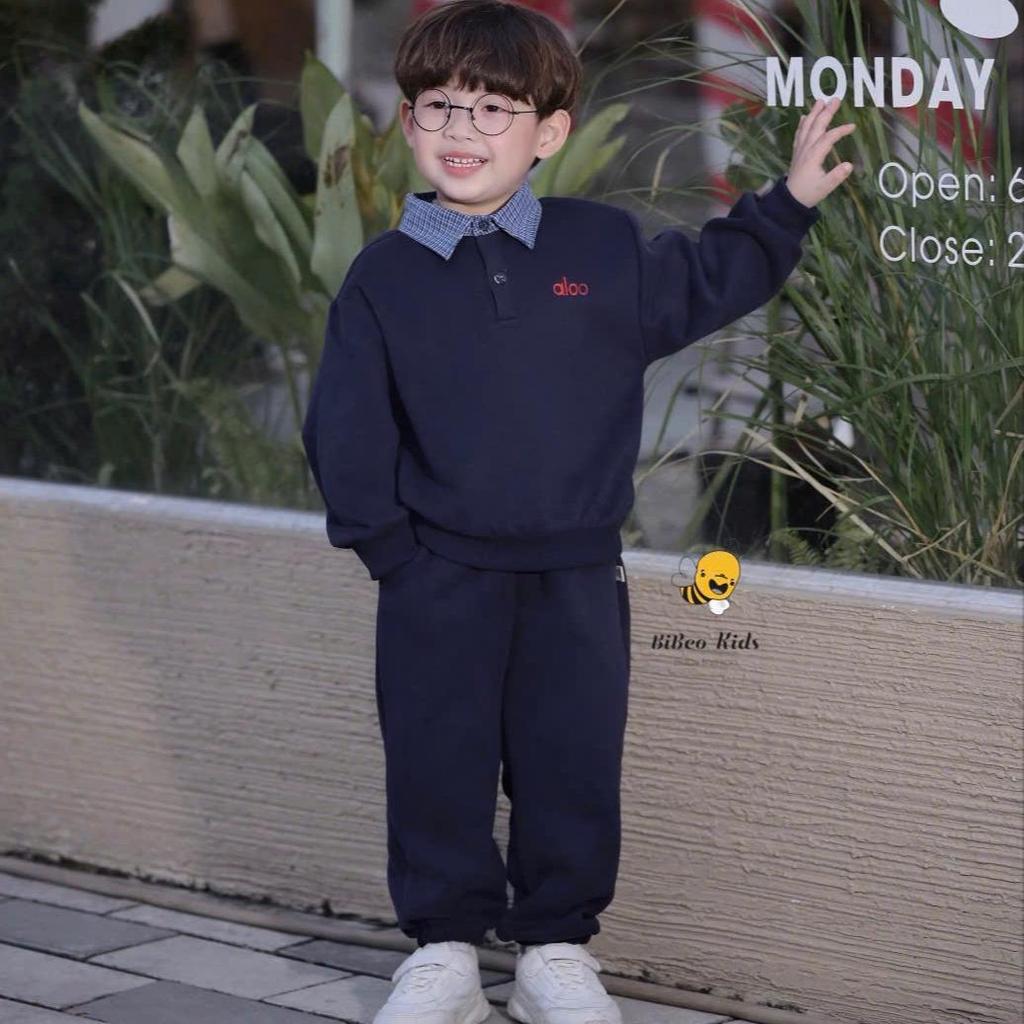[BiBeo Kids] Bộ Quần Áo NỈ ALOO PHỐI CỔ SƠ MI  cho bé trai ,Bộ quần áo dài tay cho bé