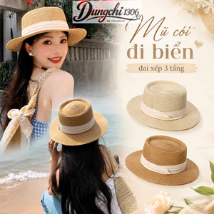 Nón cói mũ cói đi biển vành nhỏ nơ xếp 3 tầng viber tiểu thư nhẹ nhàng NC35