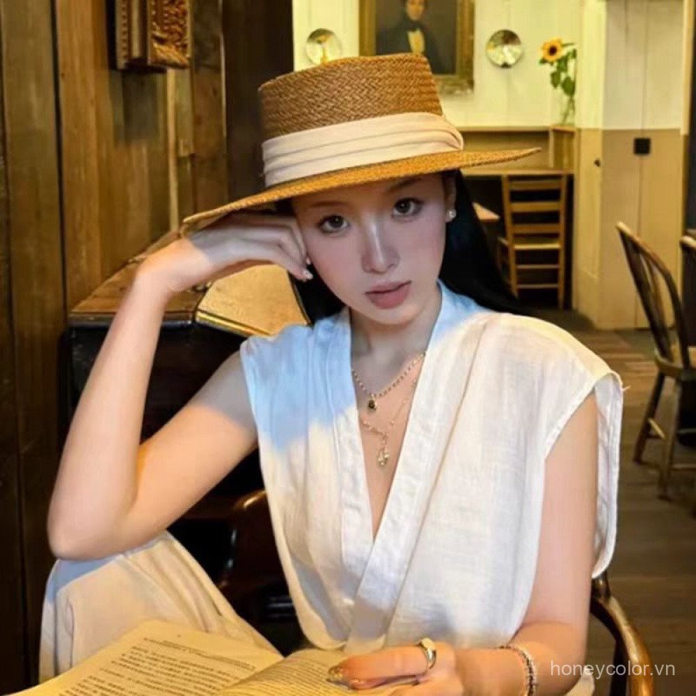 Pháp Retro Mũ Rơm Nữ Phong Cách Tiền Rỗng, Vành Rộng Che Nắng, Đi Biển Kỳ Nghỉ Mùa Hè