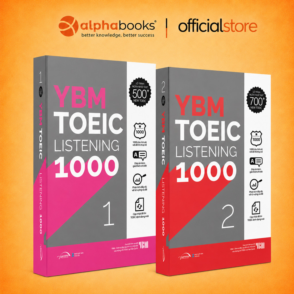 Sách - Lẻ/Combo: YBM TOEIC Listening 1000 Vol 1 + 2– 10 Đề Thi Sát Format TOEIC Mới (Gamma Books)