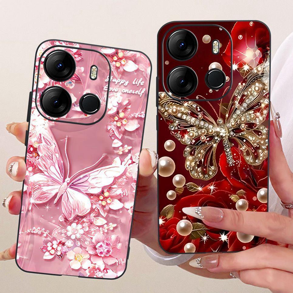 Bowknot Hoa Bướm Patten Dành Cho Tecno Spark Go 2023 BF7n Cản Pop 7 Pro Pop7 BF7 BF6 Vỏ TPU Mềm Màu Đen