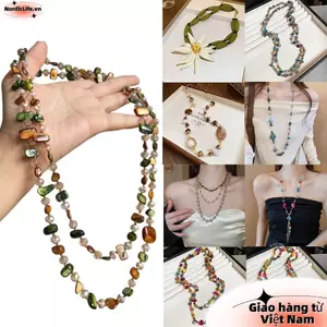 Vòng cổ dài NORDICLIFE, Vòng cổ cổ cổ có thể xếp chồng lên nhau đầy màu sắc, Vòng cổ hai lớp sang trọng nhẹ nhàng dành cho nữ