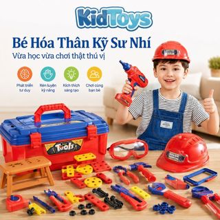 Bộ Đồ Chơi Kỹ Sư KidToys 37 Chi Tiết - Kèm Khoan Điện, Mũ Và Kính Cho Bé Lắp Ráp