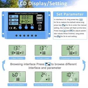 Luckyew 30A 20A 10A Bộ Điều Khiển Sạc Năng Lượng Mặt Trời 12V 24V Tự Động Bảng Điều Khiển LCD PV Cho Pin Dẫn, USB Kép TQ