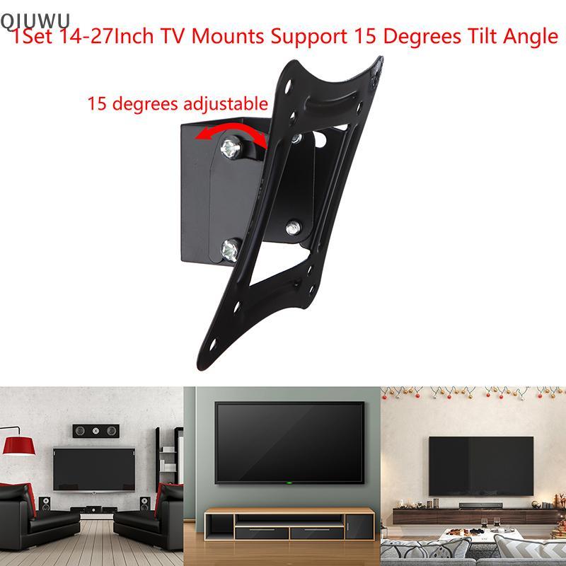 QIUWU 1 Bộ Giá đỡ TV 14-27Inch Màn hình LED LCD Giá treo tường Braet Bảng điều khiển phẳng cố định Khung TV Hỗ trợ góc nghiêng 15 độ w / Vít.