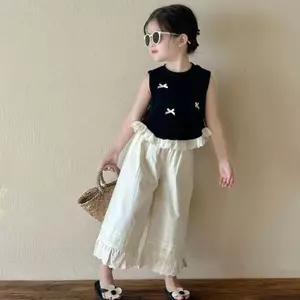 Áo Vest nơ ren phong cách phương Tây mới phong cách phương Tây + quần thời trang phù hợp với mùa hè Bộ đồ hai mảnh phong cách mới