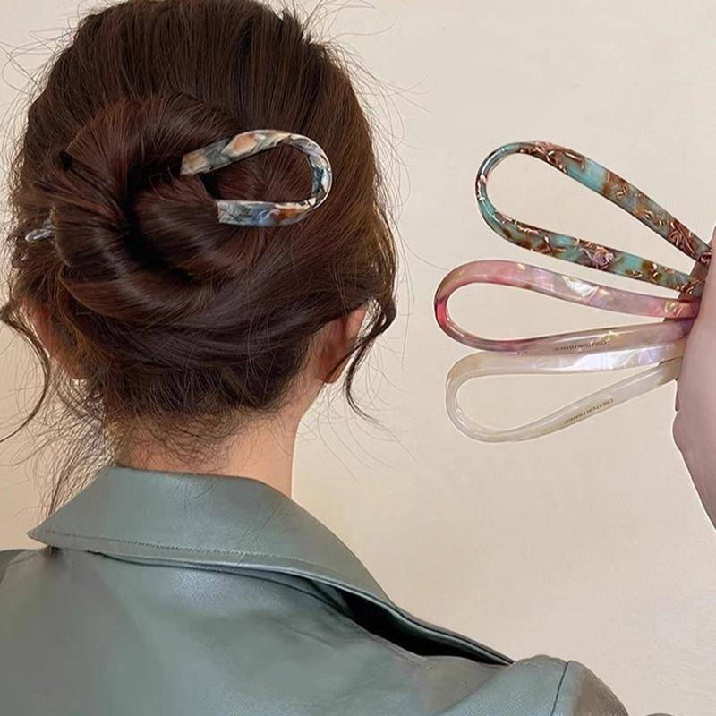 Kẹp tóc hình chữ U nơ thời trang AqToCna, chất liệu acetate acrylic, phụ kiện tóc nữ
