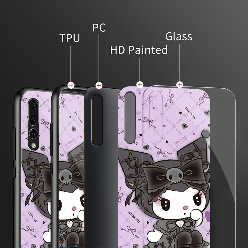 Ốp Điện Thoại Thủy Tinh Sanrio Kuromi Cho Samsung Galaxy A14 A16 A30 A22 A32 A33 A15 A35 A42 A55 A56 4G A52 A53 A54 A70 A71 A72 A73 5G
