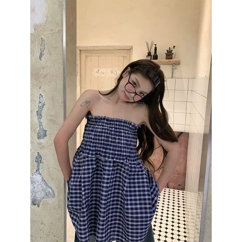 Milyfashion Mùa Hè Kẻ Sọc Váy Ống Top Hai Cánh Phong Cách Mới Phiên Bản Hàn Quốc Retro Tất Cả Trận Đấu Dù Váy