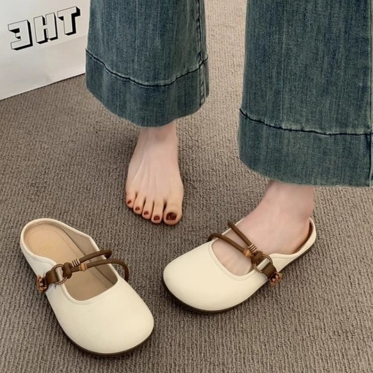 Mùa Hè Phù Hợp Với Mary Jane Baotou Nửa Dép Nữ Bên Ngoài Đế Bằng Nửa Hỗ Trợ Giày Đơn Mềm-