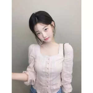 Áo sơ mi dài tay cổ vuông cổ điển kiểu Pháp dành cho nữ mùa thu 2026 Phong cách mới Áo ngắn siêu đẹp độc đáo