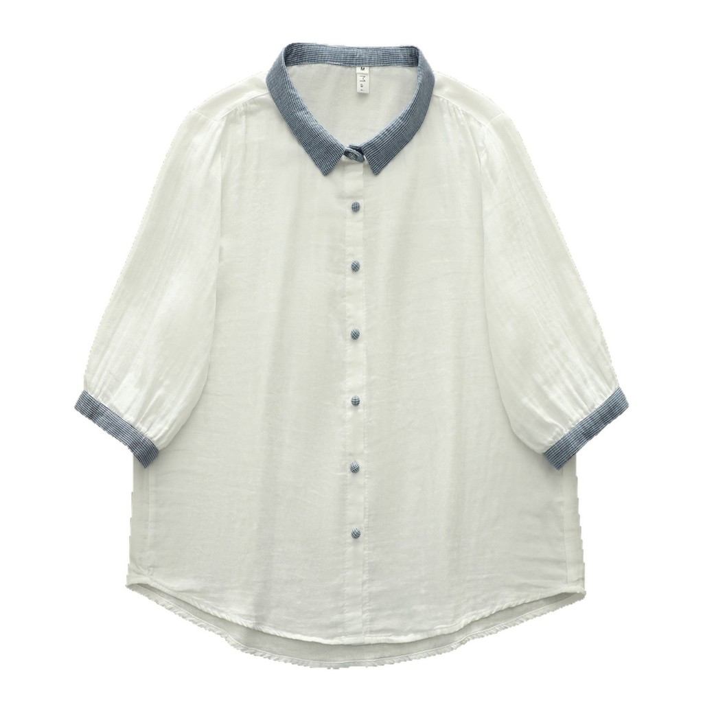 [Sẵn Sàng] Áo Sơ Mi Nữ 100% Sợi Cotton Cao Cấp Mùa Hè 2026 Mới Kẻ Sọc Nối Cổ Áo Sơ Mi Giữa Tay