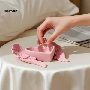 Linh hồn| Hộp đựng đồ trang sức Hộp đựng đồ trang sức in 3d Hộp đựng trang sức cánh thiên thần in hình trái tim – Khay đựng đồ trang sức chìa khóa để trang trí máy tính để bàn văn phòng tại nhà