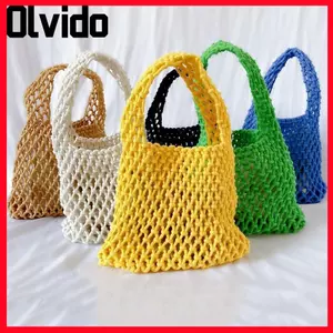 Túi Tote Dệt Tay OLVIDO, Túi Đi Biển Đan Màu Trơn Mùa Hè, Túi Xách Nữ Sử Dụng Hàng Ngày