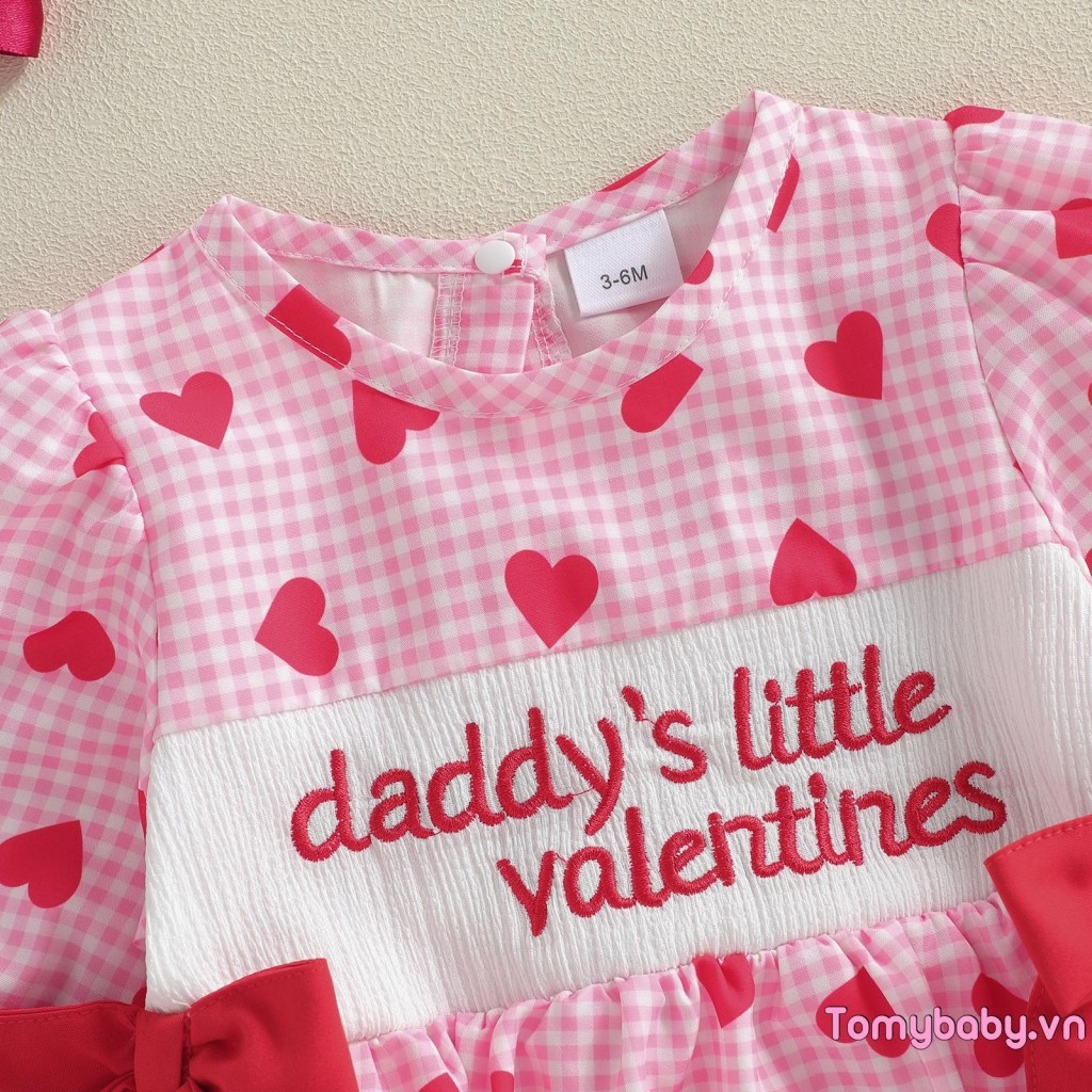 Bé Gái Valentines Áo Liền Quần Rời Phù Hợp Với Chữ Thêu Trái Tim Tình Yêu In Nơ Dài Tay Jumpsuit