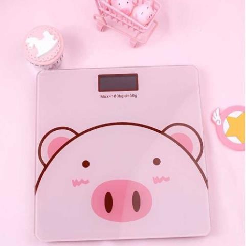 Cân điện tử sức khỏe hình heo hồng, mặt kính cường lực, cảm biến 4 điểm, kết nối bluetooth