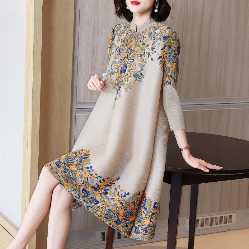 Đầm sườn xám retro hoa dành cho phụ nữ trung niên