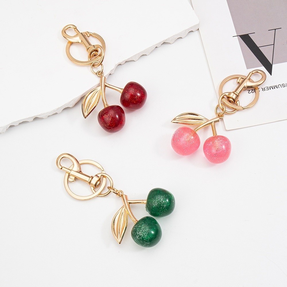 ITRUMPET Cherry Móc Khóa, Móc Khóa Nhựa Lấp Lánh, Thời Trang Lấp Lánh DIY Trang Sức Trái Cây Tai Nghe Mặt Dây Chuyền Ba Lô Treo Trang Trí