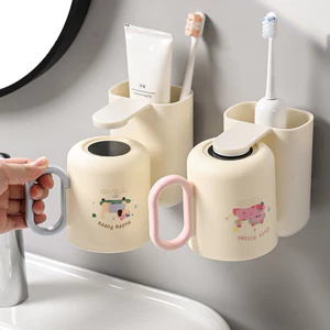 Bộ cốc nước súc miệng từ tính không đục lỗ-Thiết kế kiểu kem đơn giản Tiết kiệm không gian