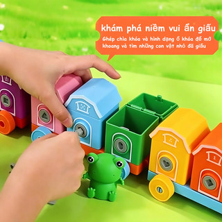 【BabyJoy】Bộ tàu hỏa trang trại Montessori,đồ chơi ghép cặp dạy số,màu sắc và hình khối,phát triển vận động tinh cho trẻ