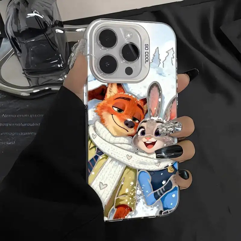 Ốp lưng đôi Zootopia, họa tiết hoạt hình độc đáo cho iPhone Bảo Vệ Camera Cấp iPhone 17/16/15/14/13/12/11/X/XS Max