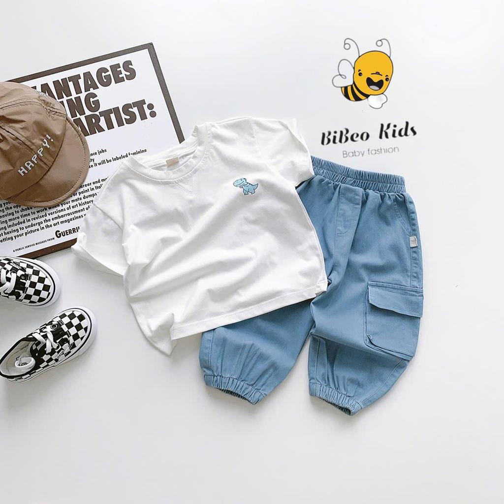 Bộ quần áo TRẮNG KHỦNG LONG QUẦN DÀI  cho bé trai , Áo  chất COTTON mềm, Quần JEAN dài thoải mái cho bé