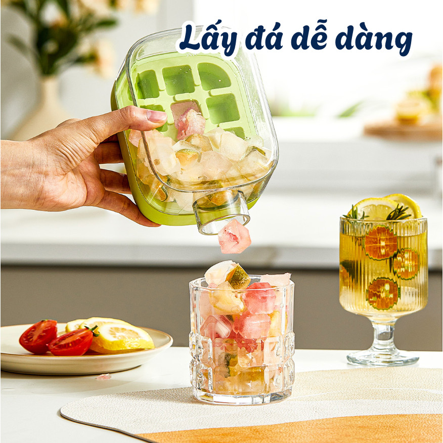 Khay Làm Đá Viên Thông Minh 2in1 HomeMate – Bình Đựng Nước Có Nắp Nhấn Lấy Đá Nhanh, Tặng Ống Hút Tiện Lợi
