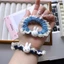 Mới 2 Chiếc Dễ Thương Thỏ Trắng Denim Ren Tóc Hoạt Hình Ngọt Ngào Thỏ Scrunchie Cho Bé Gái