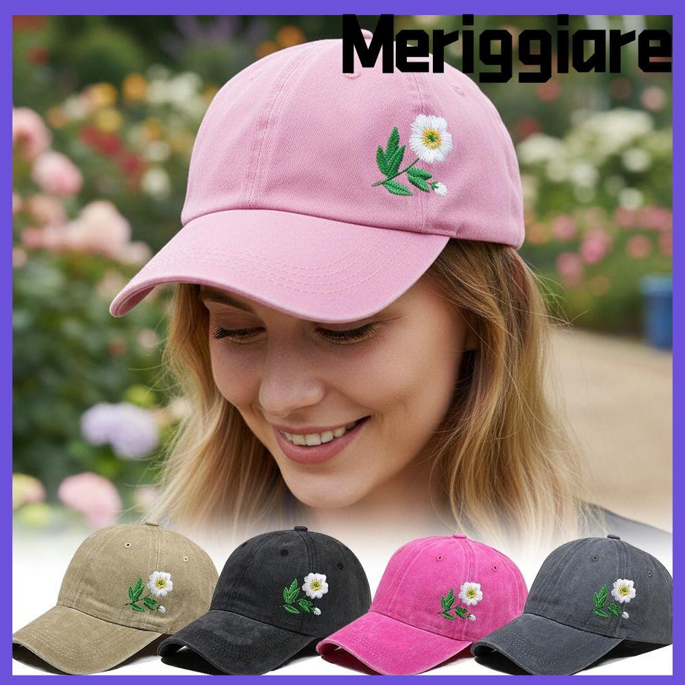 Mũ hoa MERIGGIARE, Mũ bóng chày thêu hoa có thể điều chỉnh, Mũ bóng chày Cotton giặt cổ điển dành cho nam nữ