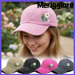 Mũ hoa MERIGGIARE, Mũ bóng chày thêu hoa có thể điều chỉnh, Mũ bóng chày Cotton giặt cổ điển dành cho nam nữ