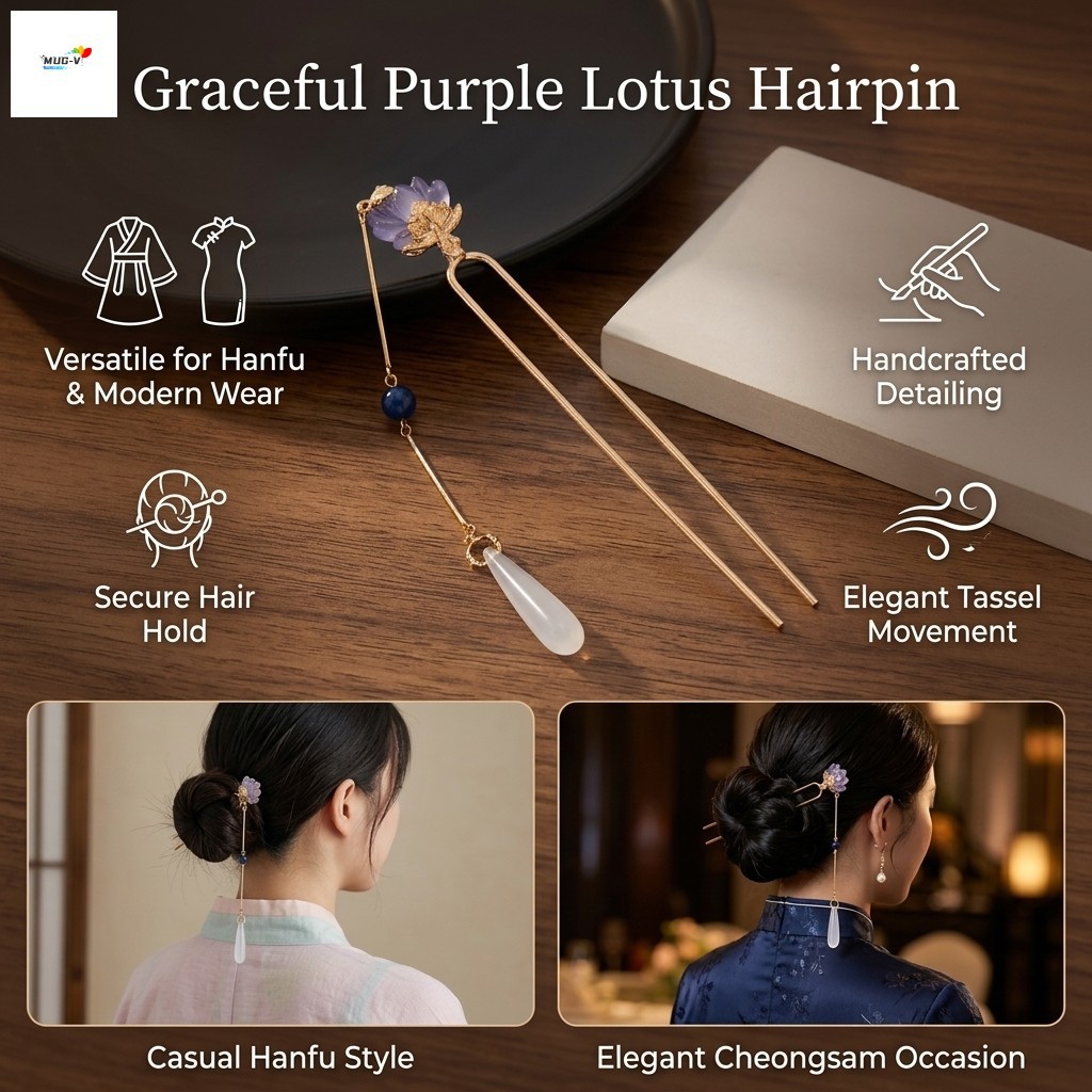 Tím Hoa Sen Tua Rua Kẹp Tóc Hợp Kim Trung Quốc Hanfu Sườn Xám Vintage Cưới Tóc Phụ Kiện