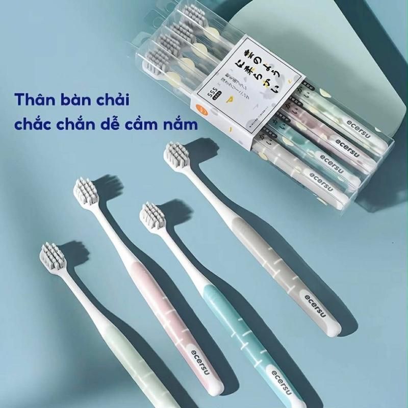 ￼Bộ 4 bàn chải đánh răng Nhật lông tơ mềm mại, Bàn trải đánh răng Than tre hoạt tính lông mềm siêu êm