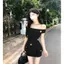 Pháp Nguyên Chất Desire Phong Cách Đen Một Vai Top Nữ Thiết Kế Cảm Giác Eo Eo Ôm Hơn Nhìn Váy Hai Mảnh Phù Hợp Với Nữ