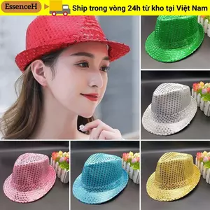 Mũ ESSENCEH Panama, Mũ Jazz Sáng Bóng Kim Sa Lấp Lánh, Sân Khấu Hóa Trang Bền Đẹp Cosplay Khiêu Vũ Biểu Diễn Mũ Ngày Lễ