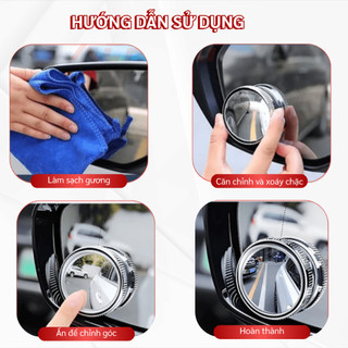 Cặp 2 Gương Cầu Lồi Hít Kính Chiếu Hậu Ô tô Góc Rộng Xoay 360 Độ Cao Cấp, Xóa Điểm Mù Hút Chân Không