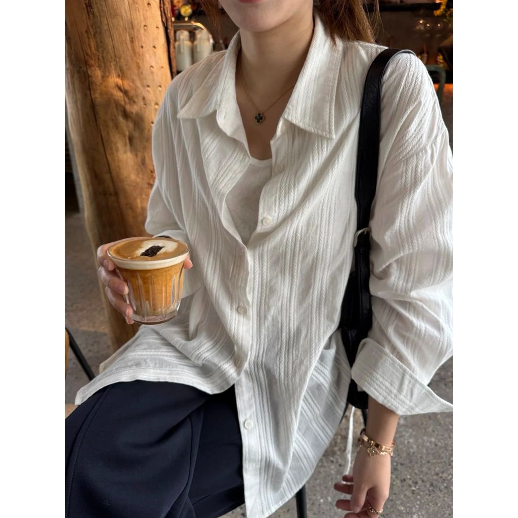 SUXI Áo sơ mi dài tay Jacquard màu trơn nhẹ nhàng dành cho nữ mùa hè mới 260518