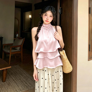 VM-Áo Kiểu Nữ Cổ Yếm Organza,Bèo Tầng Hàng,Dáng Ôm Tôn Vai, Mềm Mịn Có