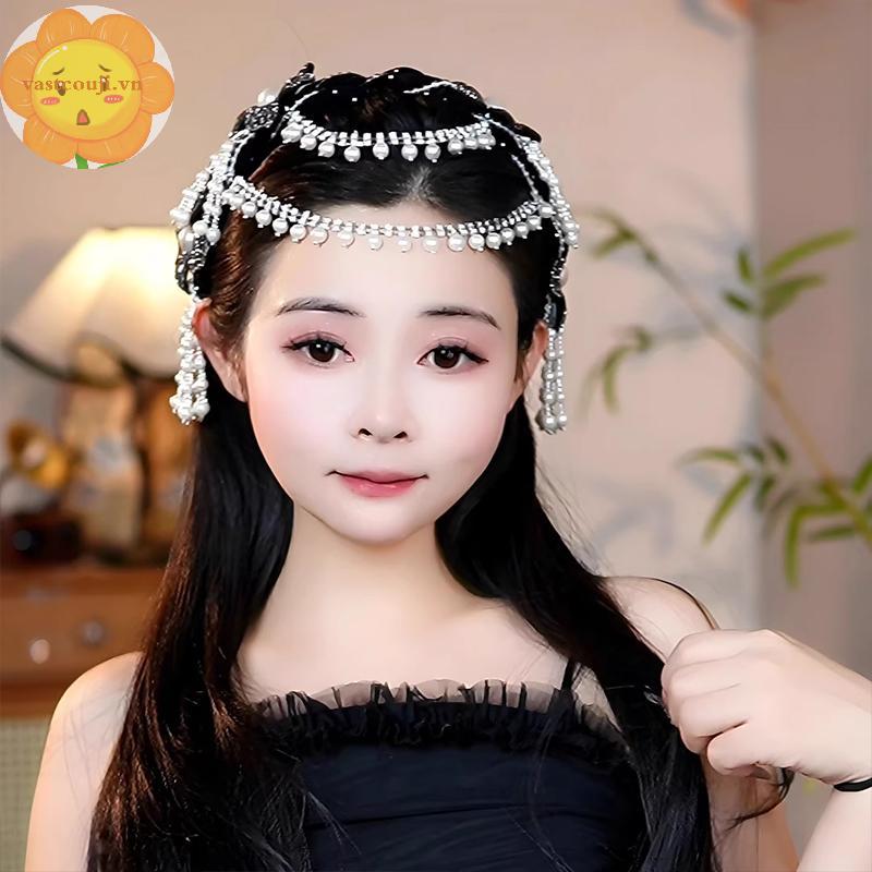 VASTJI Phụ kiện tóc nữ phong cách dân tộc retro với họa tiết hoa hạt sels, sang trọng và thời thượng