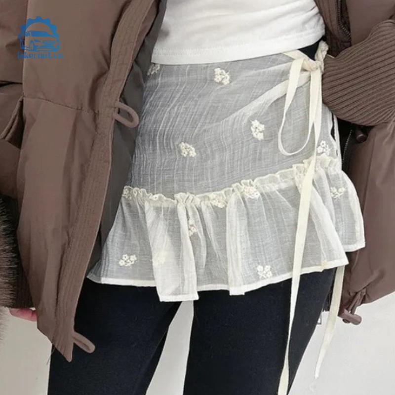 Lưới Cotton Kẻ Sọc Thiết Kế Váy Tutu Hai Lớp Thường Ngày Phong Cách Văn Học Hông Bao Xếp Chồng Rèm Xì Hơi Nữ Váy Đa Năng Linh Hoạt