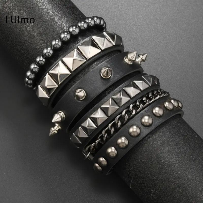LUImo 1 Bộ Punk Vòng Tay Dành Cho Nam Nữ Punk Gothic Spike Đinh Tán Da Vòng Tay Lắc Tay Hip Hop Đảng Trang Sức Quà Tặng SBS