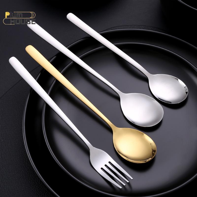 PlumHOUSE 2 Chiếc Thép Không Gỉ Vàng Bạc Nĩa Thìa Nĩa Thìa Cách Nhiệt Tay Cầm Dài Khuấy Thìa Tráng Miệng Dùng Nhà Bếp Hàng Ngày VN