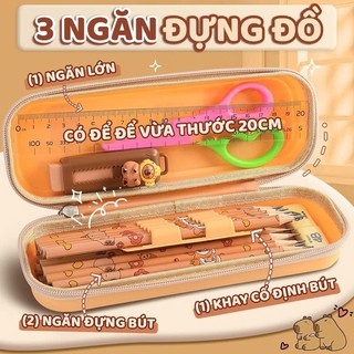 Hộp đựng bút với hộp bút chì để bàn nhiều ngăn, đa năng cho bé gái và bé trai in hình Capybara, hoạt hình dễ thương.