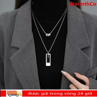 Vòng cổ hai lớp WARMTHCO, mặt dây chuyền vuông hợp kim, dây chuyền áo len nhiều lớp tinh tế cho nữ