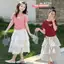 Áo thun ngắn tay mỏng bé gái Mùa hè Phong cách mới Trẻ em bướm dây rút Slim-fit Top